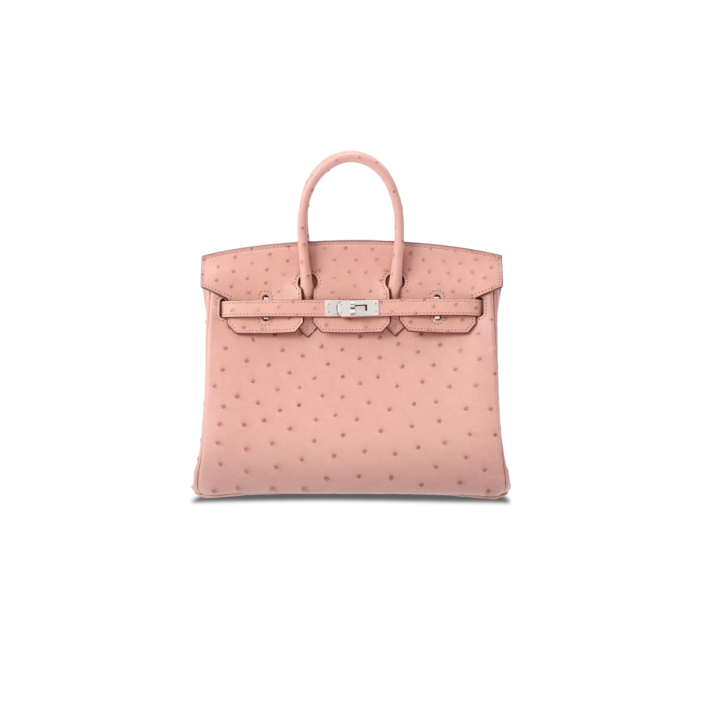 H**me5 MASTER BIRKIN 25 OSTRICH PORCELAIN POWDER SILVER BUCKLE H041944CK81 (25*20*13cm) Master Quality